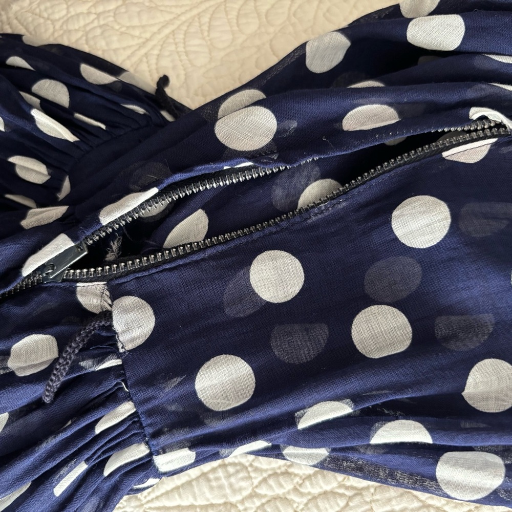 Vintage 1960s GAY GIBSON Navy Blue & White Polka Dot Sleeveless Dress / 24 waist - Picture 15 of 16